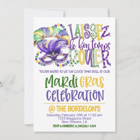 Invitation à la célébration de Mardi Gras (Devant)