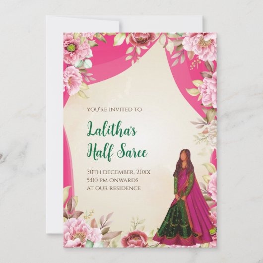 Invitation à la cérémonie de demi-Saree en tant qu (Devant)