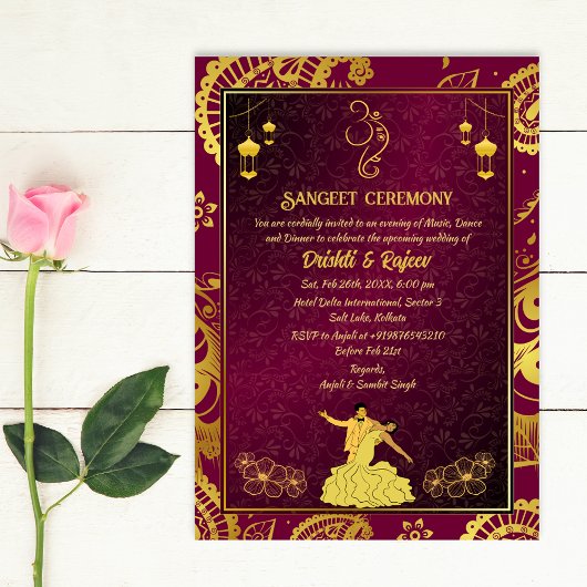 Invitation à la cérémonie de la sangeet avant-Mari