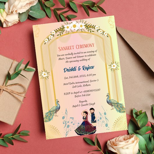 Invitation à la cérémonie de la sangeet avant-Mari