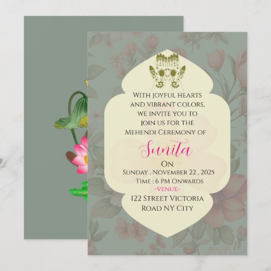 Invitation à la cérémonie de Mehendi de mariage in (Devant / Derrière)