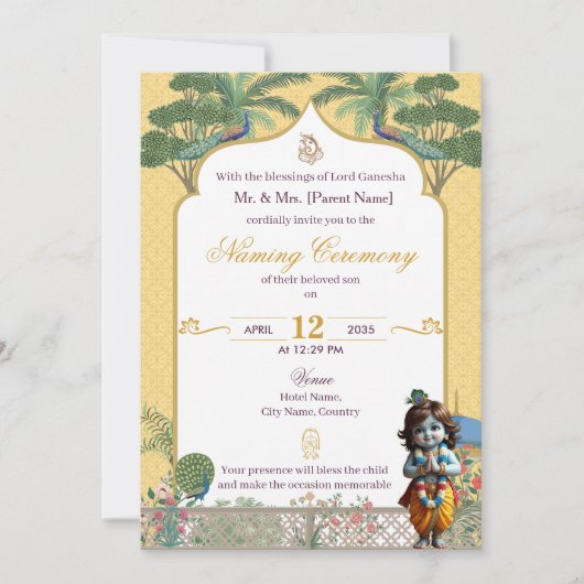 Invitation à la cérémonie de nommage de bébé Krish (Devant)