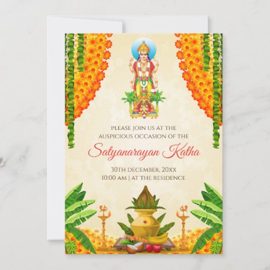 Invitation à la cérémonie de Satya Narayan katha P (Devant)