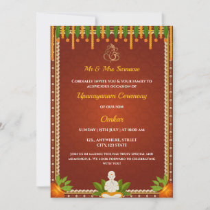 Invitation à la cérémonie du fil, carte Upanayan