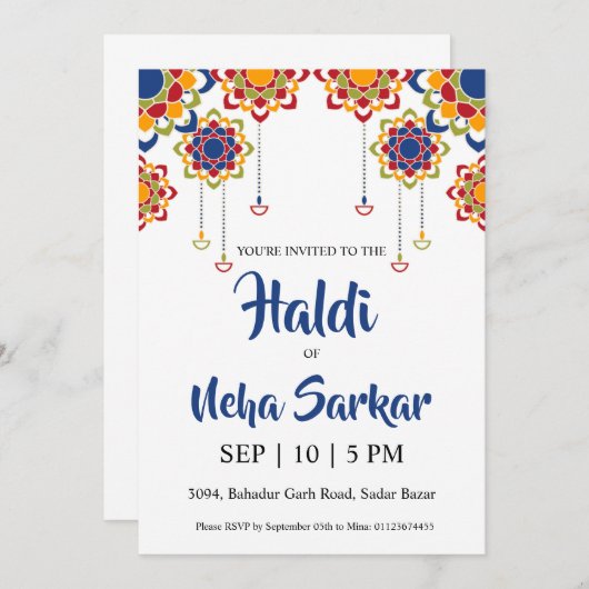 invitation à la cérémonie haldi (Devant / Derrière)