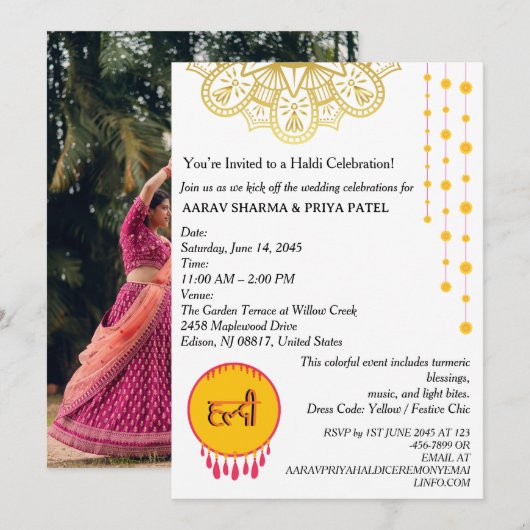 Invitation à la cérémonie indienne Haldi de Mandal (Devant / Derrière)