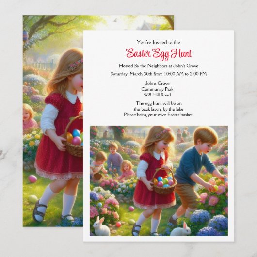 Invitation à la chasse aux œufs de Pâques (Devant / Derrière)