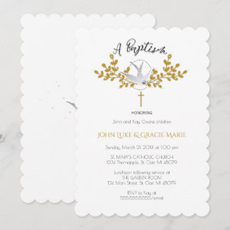 Invitation à la colombe et au baptême croisé {Twin