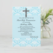 Invitation à la communion Blue Damask Boys (Debout devant)