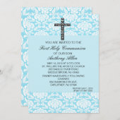 Invitation à la communion Blue Damask Boys (Devant / Derrière)