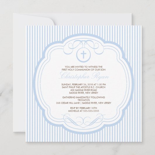 Invitation à la communion de garçon de Croix Bleue (Devant)