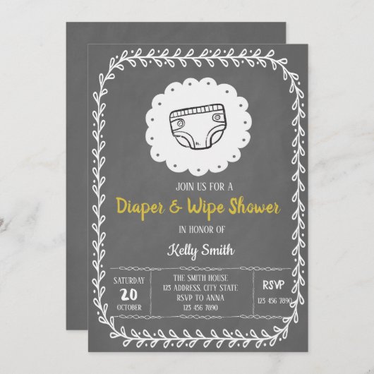 Invitation à la couche et à la douche à essuyer (Devant / Derrière)