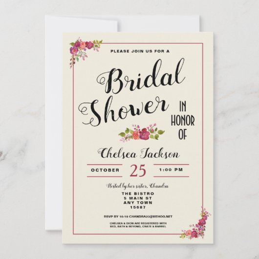 Invitation à la crème de Fêtes des mariées florale (Devant)