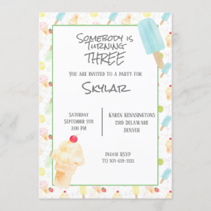 Invitation à la crème glacée pour le troisième ann