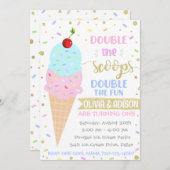 Invitation à la crème glacée Twins, Anniversaire T (Devant / Derrière)