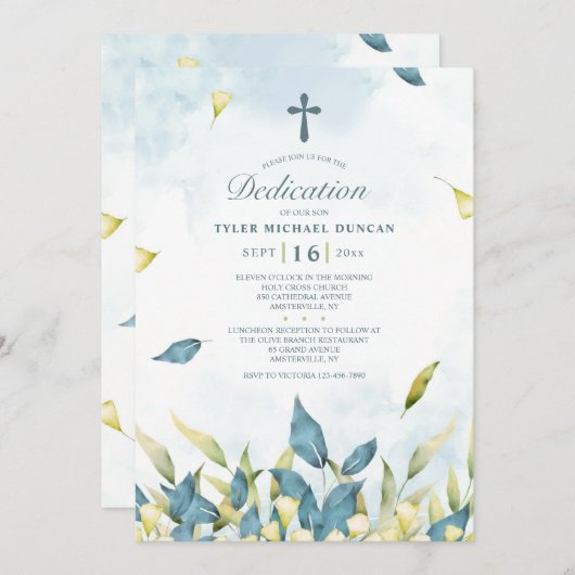 Invitation à la dédicace Feuille Sage and Gold (Devant / Derrière)