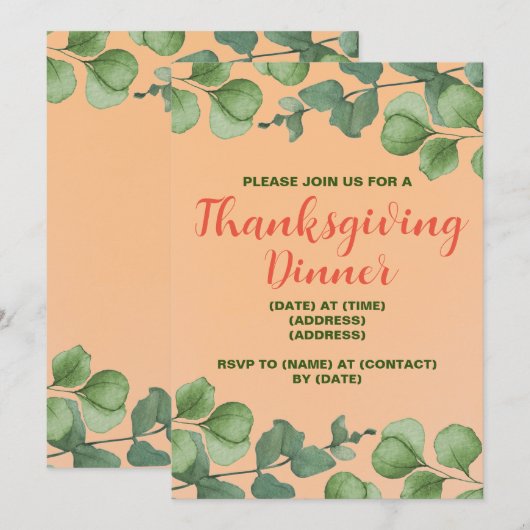 Invitation à la dinde de Thanksgiving, modèle édit (Devant / Derrière)