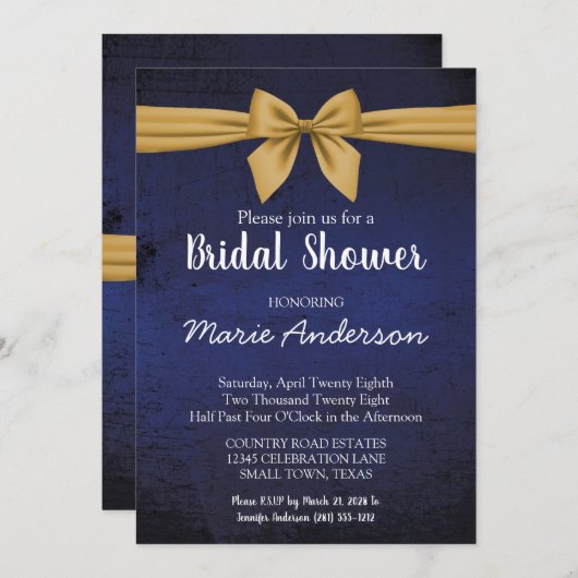 Invitation à la douche à arc en or bleu foncé (Devant / Derrière)