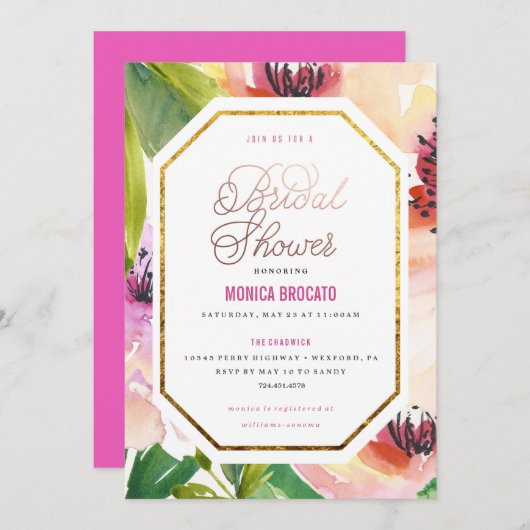 INVITATION À LA DOUCHE À BRIDAL - fleurs d'aquarel (Devant / Derrière)