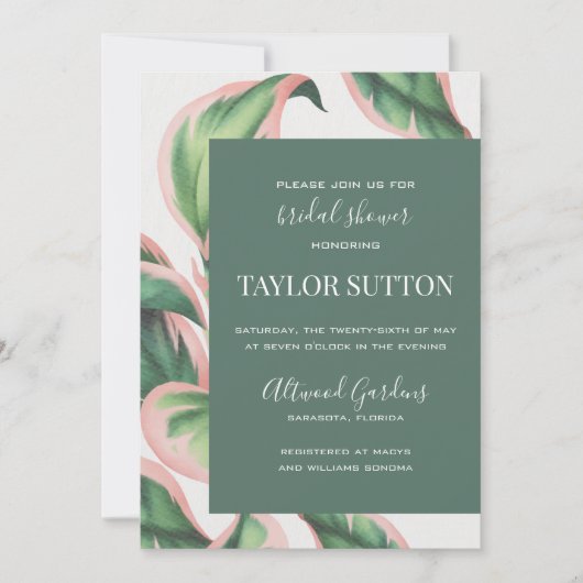 Invitation à la douche à feuillage tropical rose e (Devant)