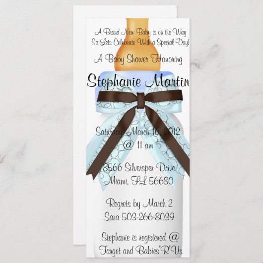 Invitation à la douche à la bouteille de bébé (Devant / Derrière)