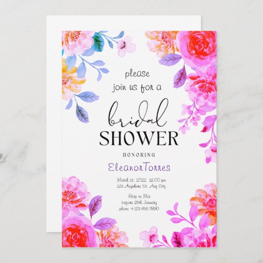 Invitation à la douche à nuptiale à fleurs de saum (Devant / Derrière)