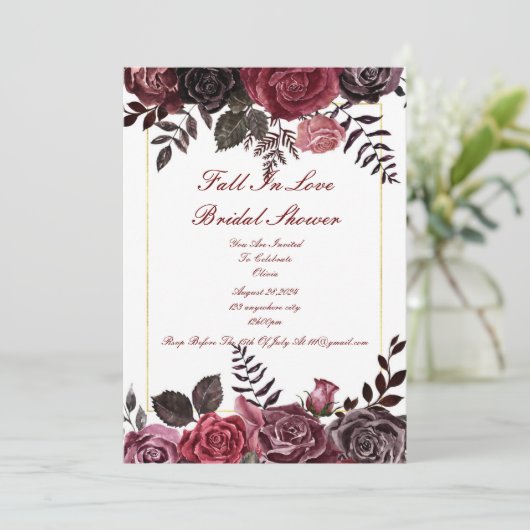 Invitation à la douche à nuptiale florale bordeaux (Debout devant)