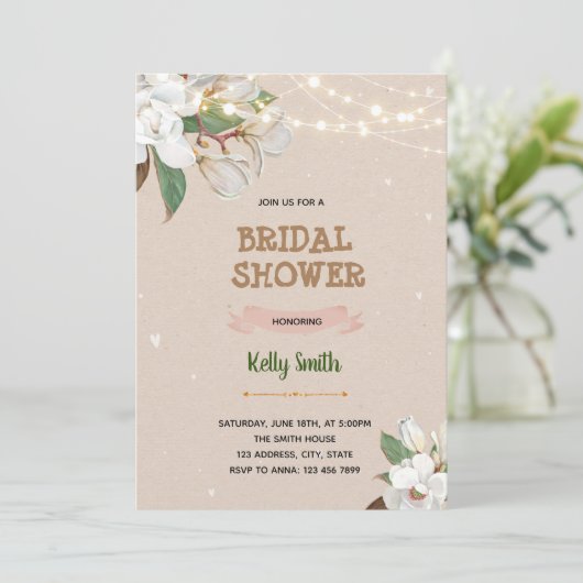 invitation à la douche à thème Magnolia (Debout devant)