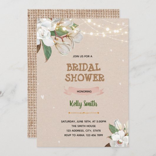 invitation à la douche à thème Magnolia (Devant / Derrière)