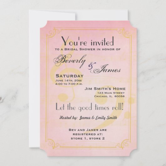 Invitation à la douche à thème musical (Devant)