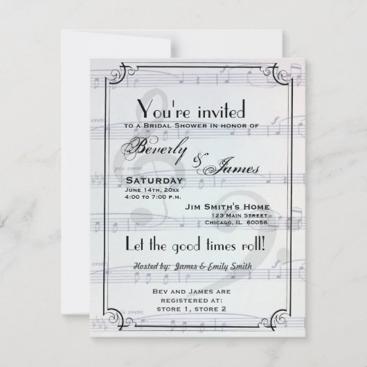 Invitation à la douche à thème musical (Devant)