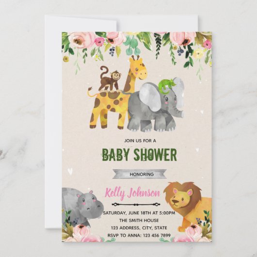 Invitation à la douche aux animaux du zoo fleuri (Devant)