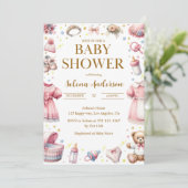 Invitation à la douche avec bébé rose avec jouets  (Debout devant)