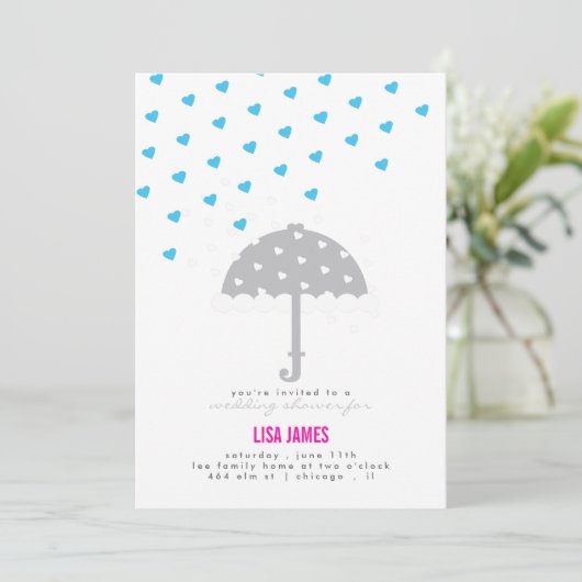 Invitation à la Douche avec Parapluie et Cœurs (Debout devant)