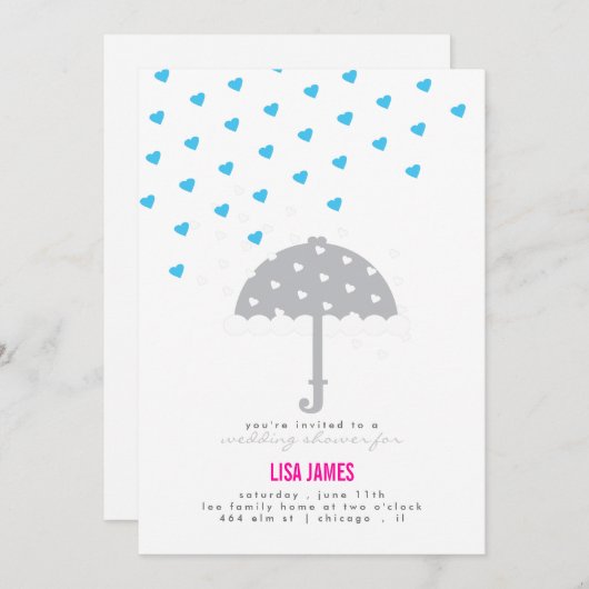 Invitation à la Douche avec Parapluie et Cœurs (Devant / Derrière)