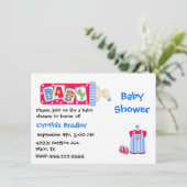 Invitation à la douche Baby Boy rouge, blanc et bl (Debout devant)