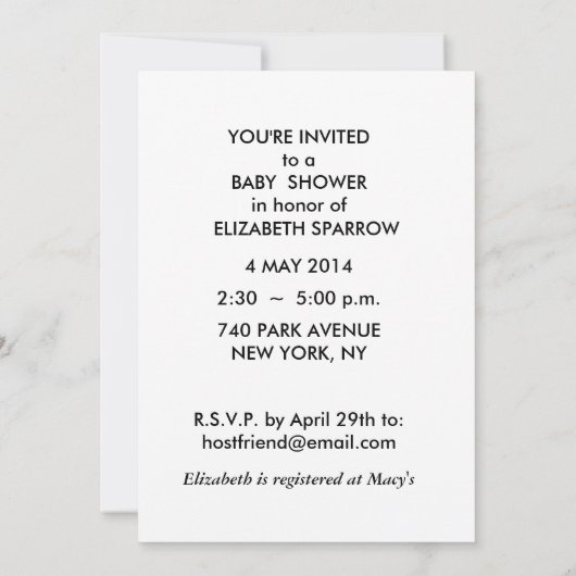 invitation à la douche bébé (Dos)