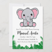 invitation à la douche bébé à l'éléphant de la jun (Devant)