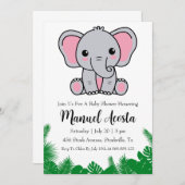 invitation à la douche bébé à l'éléphant de la jun (Devant / Derrière)