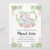 invitation à la douche bébé à l'éléphant de la jun (Devant / Derrière)