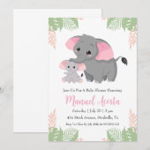 invitation à la douche bébé à l'éléphant de la jun (Devant / Derrière)