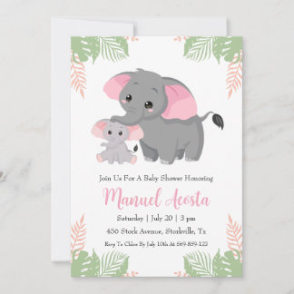 invitation à la douche bébé à l'éléphant de la jun