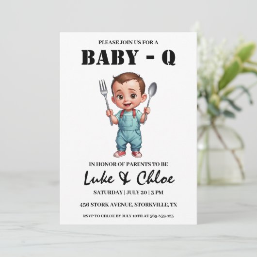 invitation à la douche bébé barbecue moderne (Debout devant)