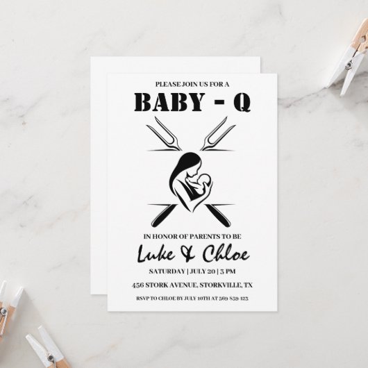 invitation à la douche bébé barbecue moderne (Devant/Arrière en situation)