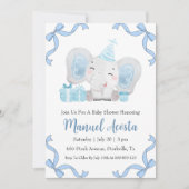 invitation à la douche bébé d'éléphant bleu modern (Devant)