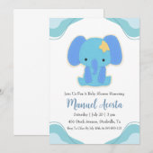 invitation à la douche bébé d'éléphant bleu modern (Devant / Derrière)