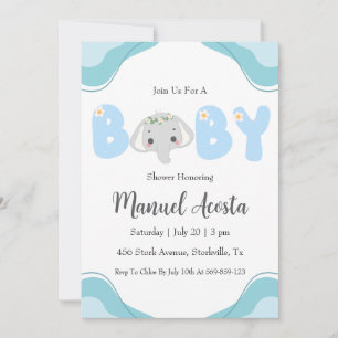 invitation à la douche bébé d'éléphant bleu modern