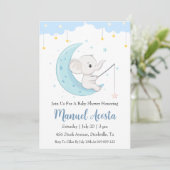 invitation à la douche bébé d'éléphant bleu modern (Debout devant)