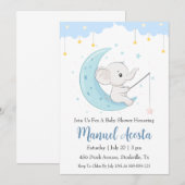 invitation à la douche bébé d'éléphant bleu modern (Devant / Derrière)