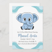 invitation à la douche bébé d'éléphant bleu modern (Devant / Derrière)